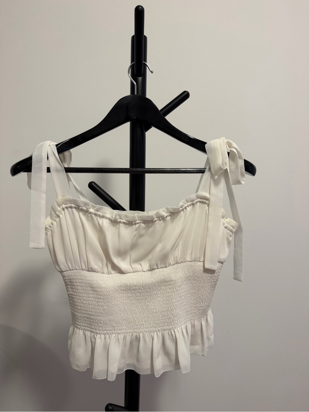 Wilfred White Smocked Ruffle Tie-Shoulder Crop Camisole
